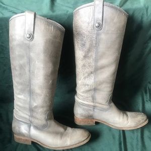 Frye Melissa Button Tall Boots Grey Leather